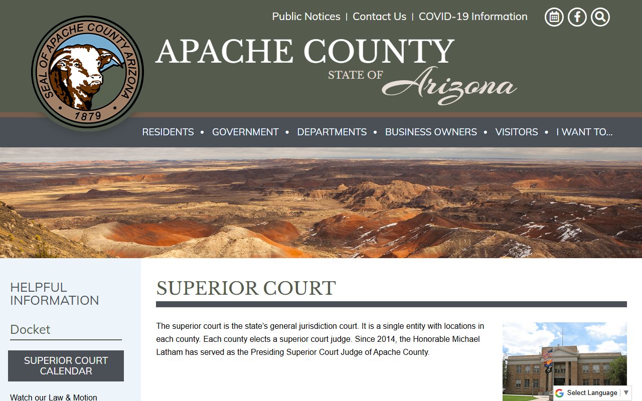 Apache County Superior Court information page with divorce case details