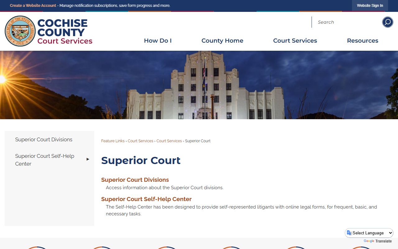 Cochise County Superior Court information page