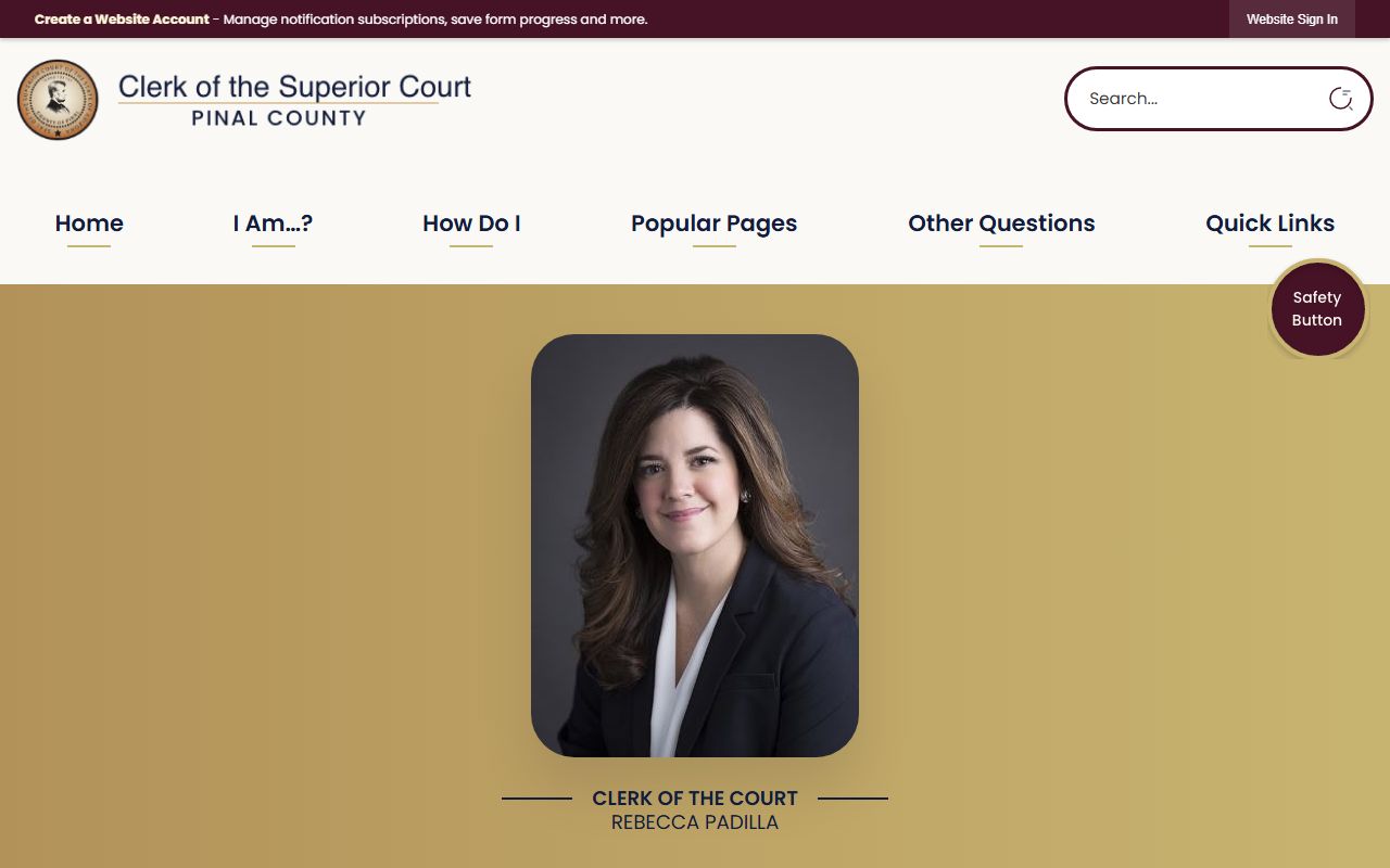 Pinal County Clerk of Superior Court main website for divorce records