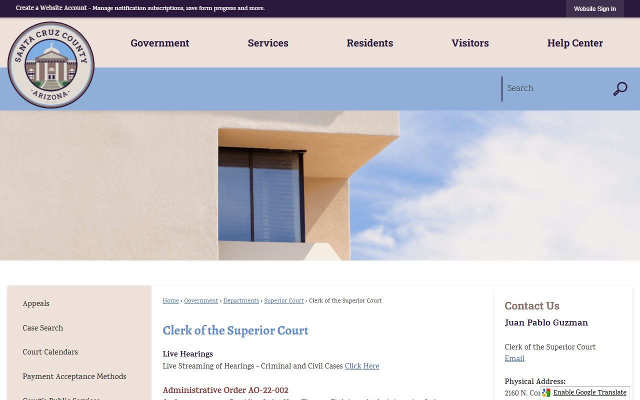 Santa Cruz County Clerk of Superior Court website for divorce records