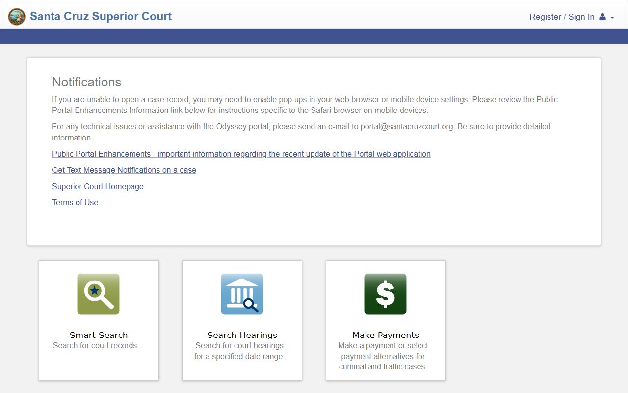 Santa Cruz County online court portal for searching divorce cases