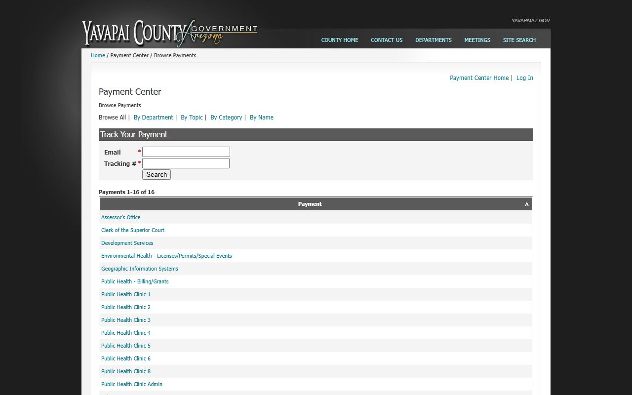 Yavapai County online payment center for court fees