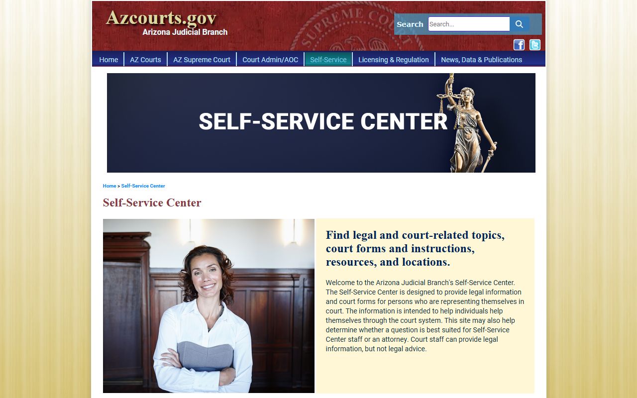 Arizona Courts Self-Service Center with divorce forms and information
